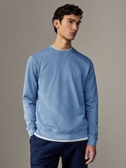 BOSS Light Blue Relaxed Fit Westart Logo Patch 100% Cotton Terry Jersey Sweatshirt - Image 1 of 4
