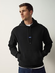 HUGO Black Logo Label Cotton Terry Hoodie - Image 1 of 5