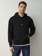 HUGO Black Logo Label Cotton Terry Hoodie - Image 2 of 5
