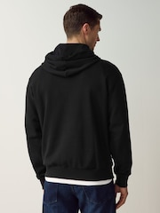HUGO Black Logo Label Cotton Terry Hoodie - Image 3 of 5