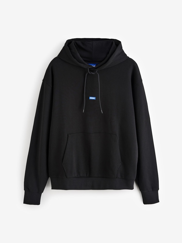 HUGO Black Logo Label Cotton Terry Hoodie - Image 5 of 5