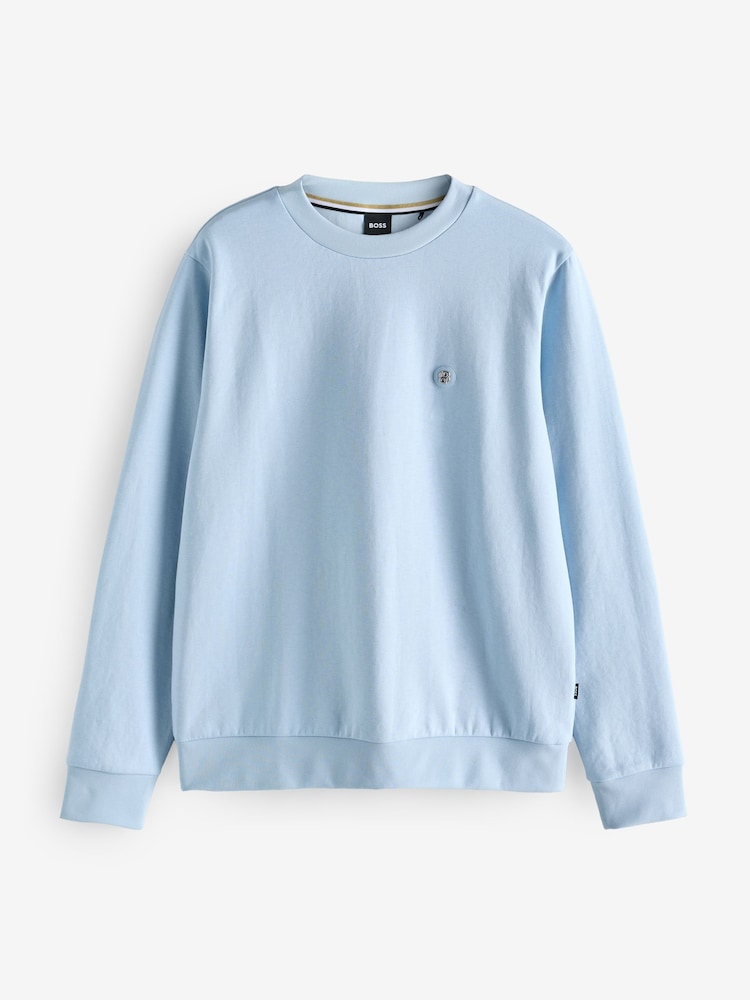 BOSS Blue White Double B Monogram Logo Jersey Sweatshirt - Image 5 of 5