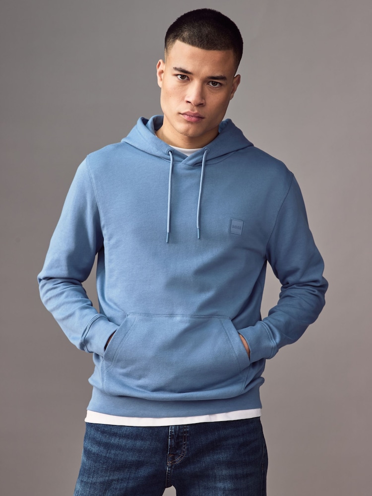 BOSS Light Blue Wetalk Logo Patch Terry Hoodie - Image 1 of 4 BOSS Light Blue Wetalk Logo Patch Terry Hoodie - Image 1 of 4