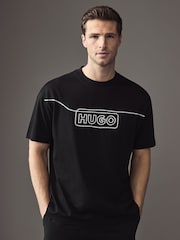 HUGO Black Chain Stitch Logo Terry 100% Cotton T-Shirt - Image 1 of 4