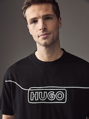 HUGO Black Chain Stitch Logo Terry 100% Cotton T-Shirt - Image 2 of 4