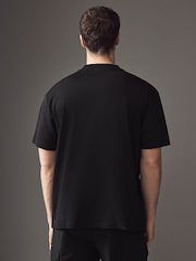 HUGO Black Chain Stitch Logo Terry 100% Cotton T-Shirt - Image 3 of 4