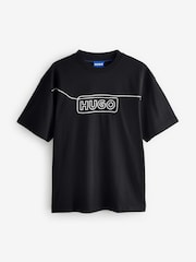 HUGO Black Chain Stitch Logo Terry 100% Cotton T-Shirt - Image 4 of 4