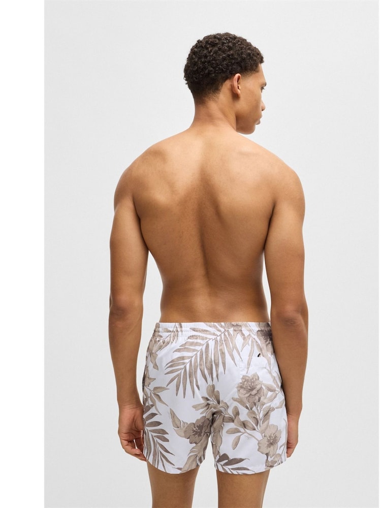 BOSS Natural Seasonal Print Logo Lined Swim Shorts - Image 2 of 3 BOSS Natural Seasonal Print Logo Lined Swim Shorts - Image 2 of 3