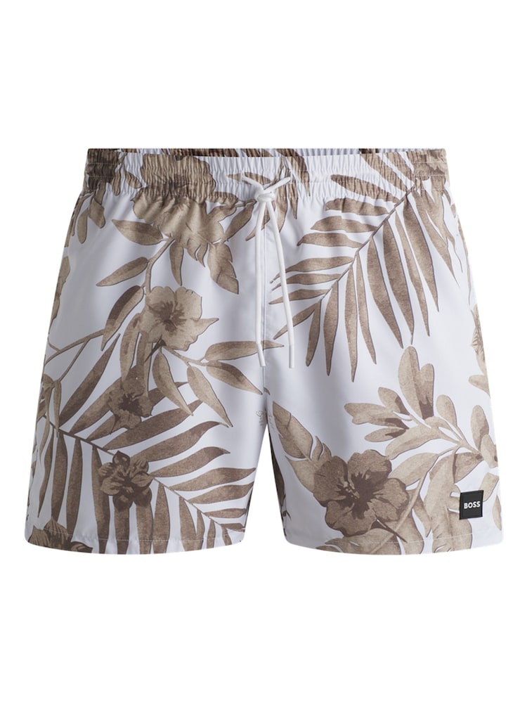 BOSS Natural Seasonal Print Logo Lined Swim Shorts - Image 3 of 3 BOSS Natural Seasonal Print Logo Lined Swim Shorts - Image 3 of 3