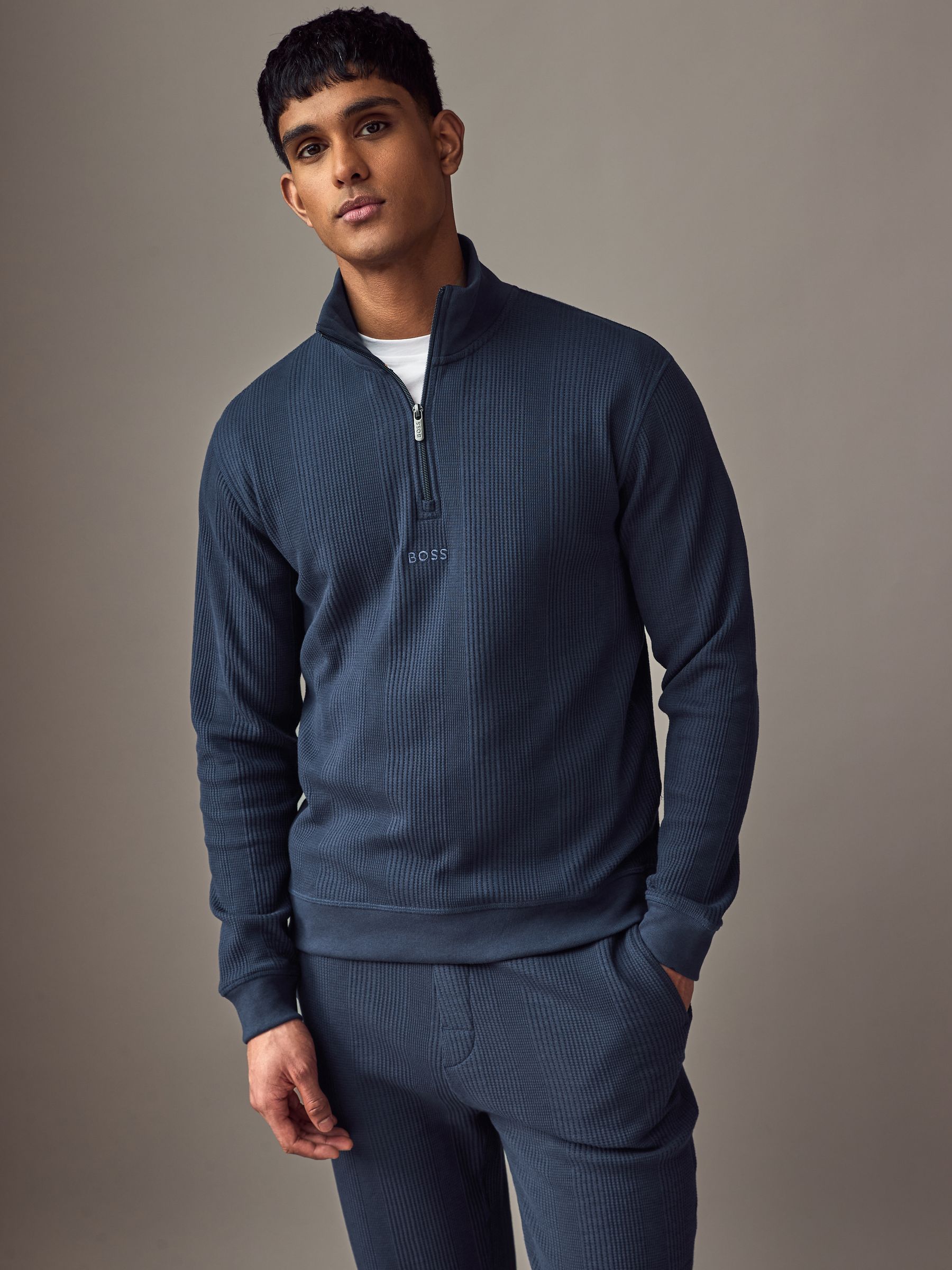 Buy BOSS Blue Cotton Zip Neck Sweat Top from Next USA