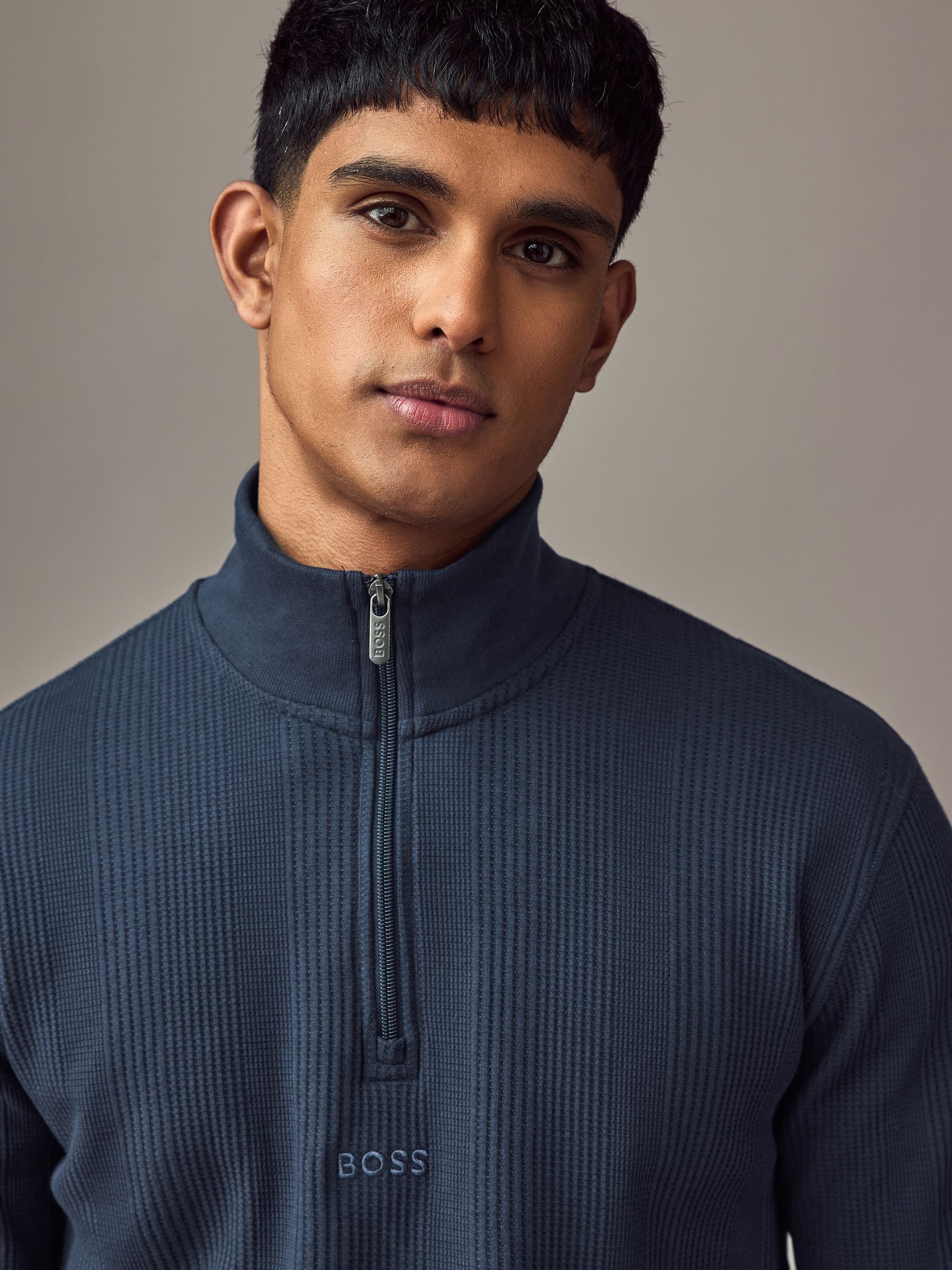 Buy BOSS Blue Cotton Zip Neck Sweat Top from Next USA
