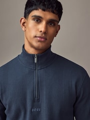 BOSS Blue Cotton Zip Neck Sweat Top - Image 3 of 4