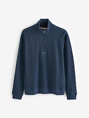 BOSS Blue Cotton Zip Neck Sweat Top - Image 4 of 4