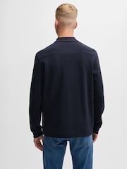 BOSS Navy Waffle Structured Stretch Cotton Polo Shirt - Image 2 of 5