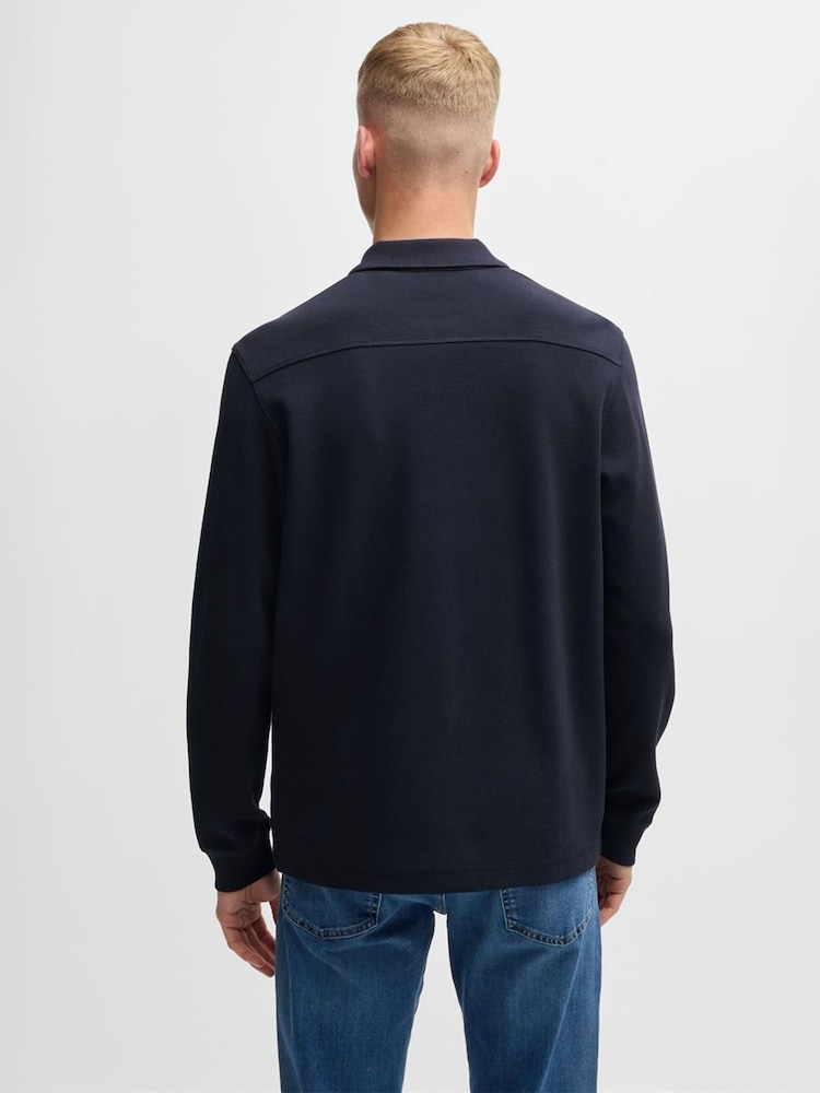 BOSS Navy Waffle Structured Stretch Cotton Polo Shirt - Image 2 of 5
