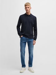 BOSS Navy Waffle Structured Stretch Cotton Polo Shirt - Image 3 of 5