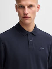 BOSS Navy Waffle Structured Stretch Cotton Polo Shirt - Image 4 of 5