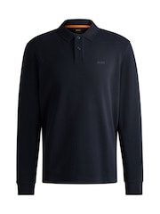 BOSS Navy Waffle Structured Stretch Cotton Polo Shirt - Image 5 of 5