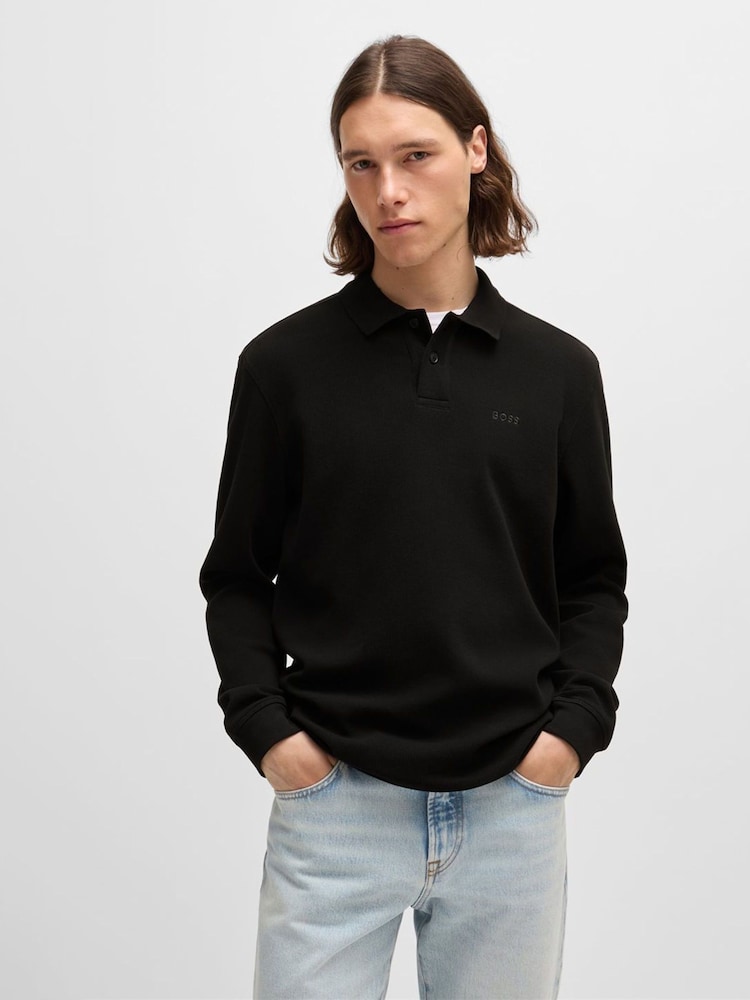 BOSS Black Waffle Structured Stretch Cotton Polo Shirt - Image 1 of 5