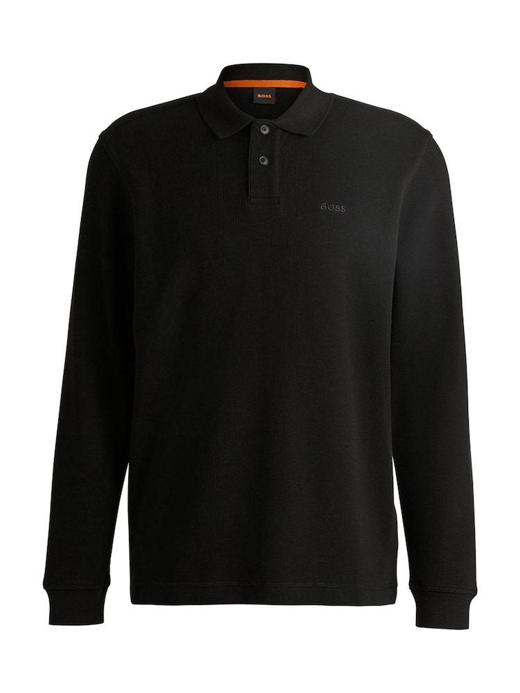 BOSS Black Waffle Structured Stretch Cotton Polo Shirt - Image 5 of 5 BOSS Black Waffle Structured Stretch Cotton Polo Shirt - Image 5 of 5