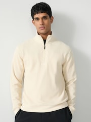BOSS White Cotton Zip Neck Sweat Top - Image 1 of 5