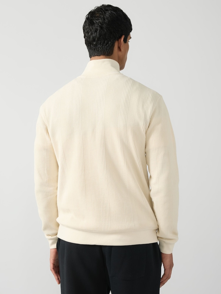 BOSS White Cotton Zip Neck Sweat Top - Image 2 of 5