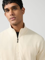 BOSS White Cotton Zip Neck Sweat Top - Image 3 of 5