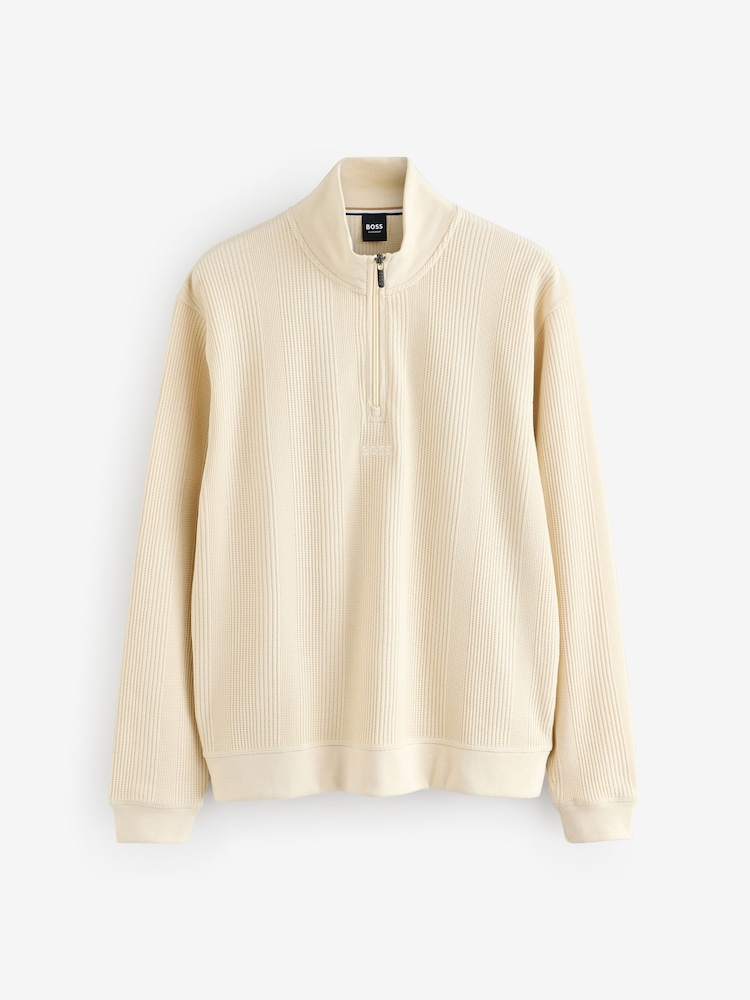 BOSS White Cotton Zip Neck Sweat Top - Image 5 of 5