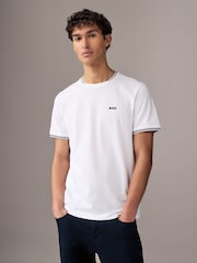 BOSS White Taul Stripe Cotton Pique T-Shirt - Image 1 of 4
