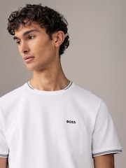 BOSS White Taul Stripe Cotton Pique T-Shirt - Image 3 of 4