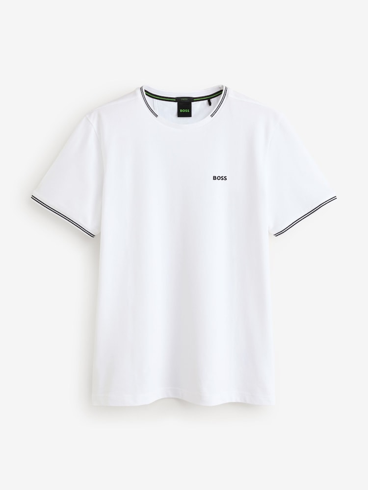 BOSS White Taul Stripe Cotton Pique T-Shirt - Image 4 of 4