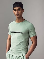 Зеленый - BOSS Slim Fit Logo Print 100% Cotton T-Shirt - Image 1 of 4