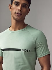 Зеленый - BOSS Slim Fit Logo Print 100% Cotton T-Shirt - Image 3 of 4