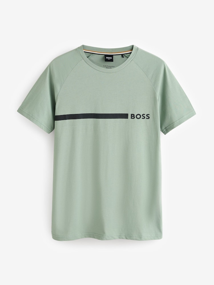 Зеленый - BOSS Slim Fit Logo Print 100% Cotton T-Shirt - Image 4 of 4