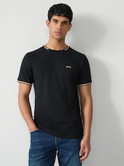 Schwarz - BOSS Taul Stripe Cotton Pique T-Shirt - Bild 1 von 4