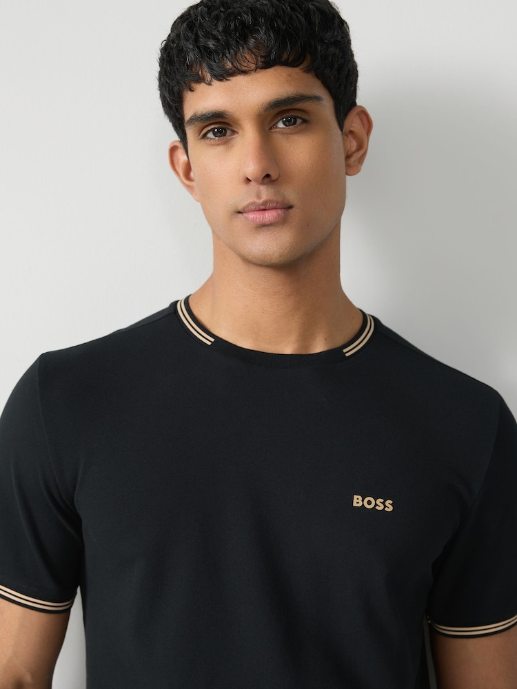Schwarz - BOSS Taul Stripe Cotton Pique T-Shirt - Bild 2 von 4