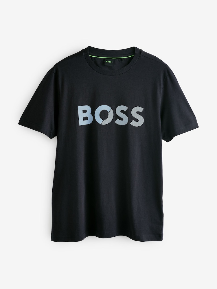 BOSS Blue Chrome Tape Logo 100% Cotton Jersey T-Shirt - Image 1 of 1