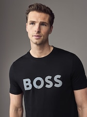 BOSS Blue Chrome Tape Logo 100% Cotton Jersey T-Shirt - Image 3 of 4