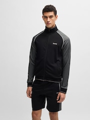 BOSS Black Contrast Piping Cotton Zip-Up Jacket - Image 1 of 5
