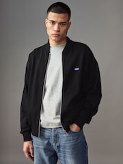 HUGO Black Logo Label Cotton Terry Zip Up Sweatshirt - Image 1 of 4