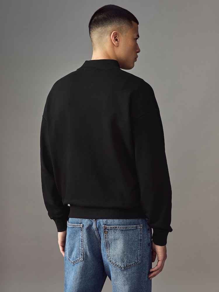 HUGO Black Logo Label Cotton Terry Zip Up Sweatshirt - Image 2 of 4