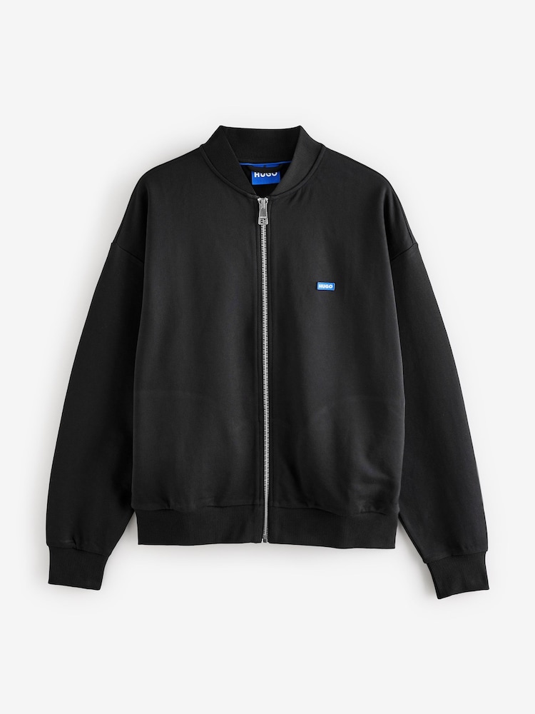 HUGO Black Logo Label Cotton Terry Zip Up Sweatshirt - Image 4 of 4