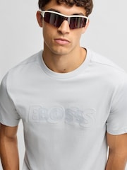 BOSS Grey Double Logo Graphic Print 100% Cotton Jersey T-Shirt - Image 1 of 5