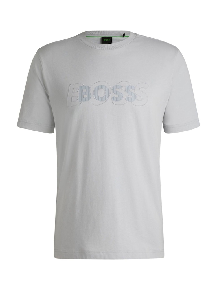 BOSS Grey Double Logo Graphic Print 100% Cotton Jersey T-Shirt - Image 5 of 5