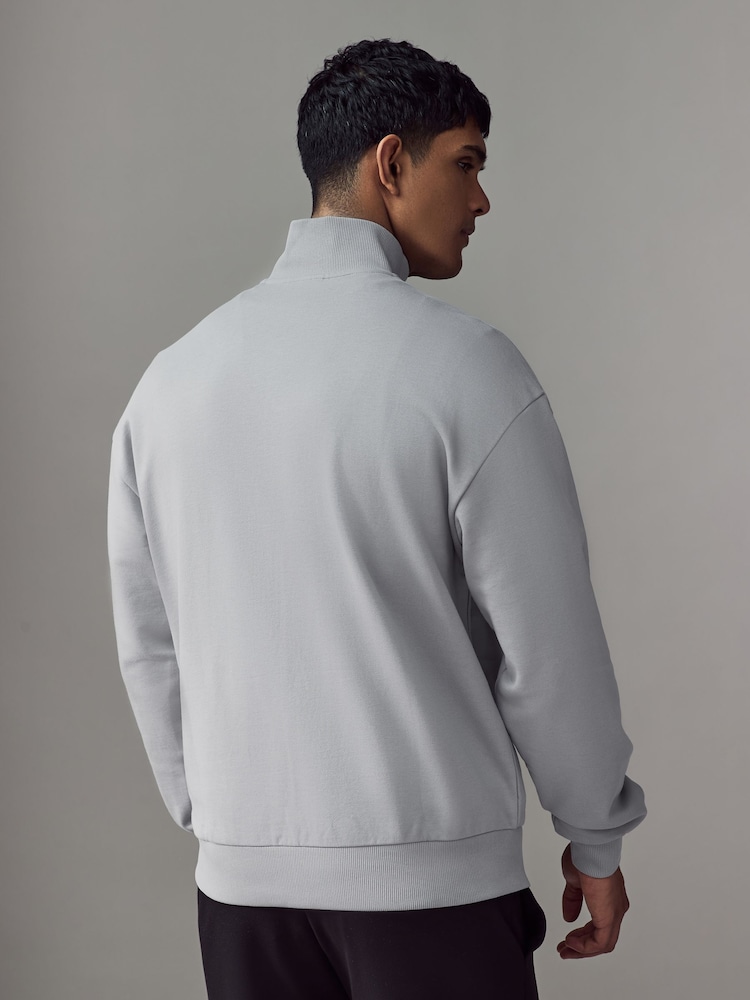 HUGO Grey Hugo Logo 100% Cotton Terry Zip Sweatshirt - Image 2 of 4