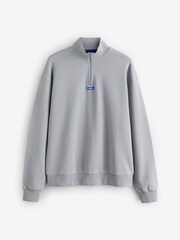 HUGO Grey Hugo Logo 100% Cotton Terry Zip Sweatshirt - Image 4 of 4
