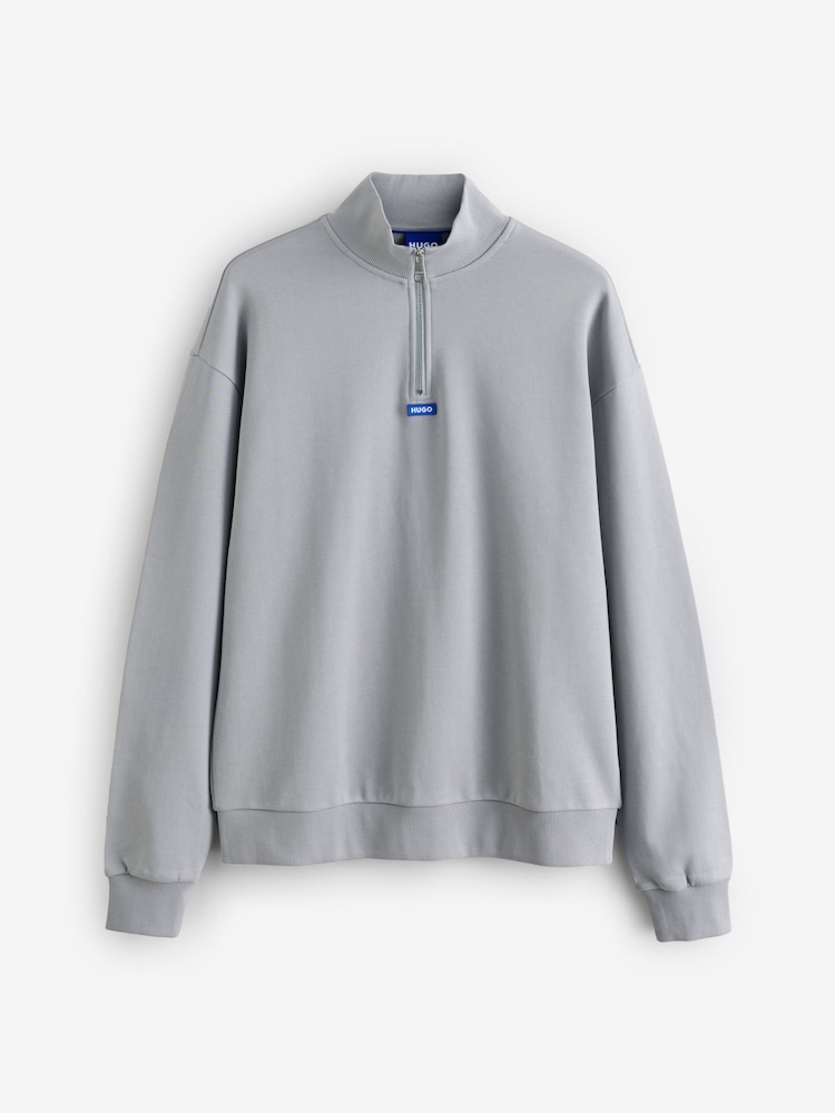 HUGO Grey Hugo Logo 100% Cotton Terry Zip Sweatshirt - Image 4 of 4