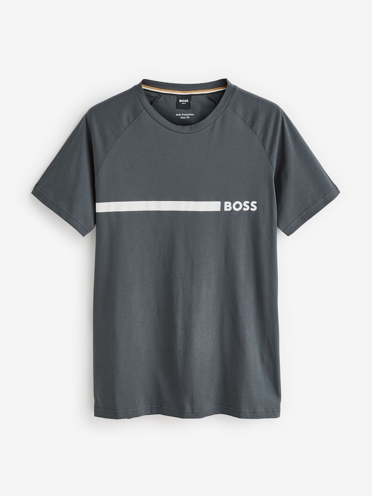 siva - BOSS majica s kratkimi rokavi iz 100% bombaža ozkega kroja s potiskom logotipa - Slika 1 iz 1