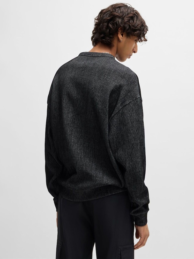 HUGO Black Stacked Smoke Logo Print Ribbed Cotton Sweatshirt - Image 2 of 5