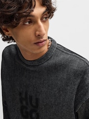HUGO Black Stacked Smoke Logo Print Ribbed Cotton Sweatshirt - Image 4 of 5